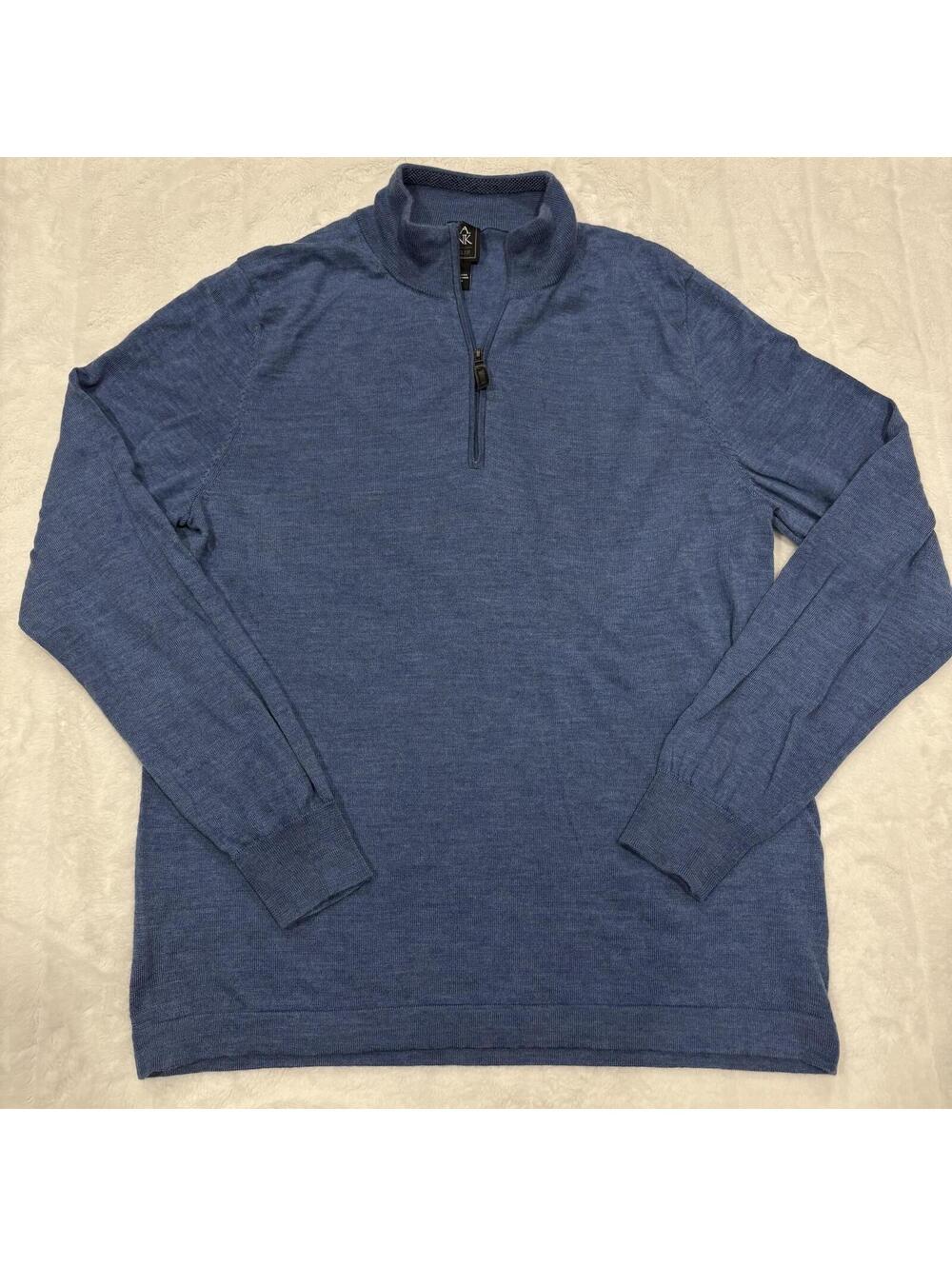 Jos A Bank Merino Wool Men's XXL Blue Long Sleeve Quarter Zip Pullover Sweaters